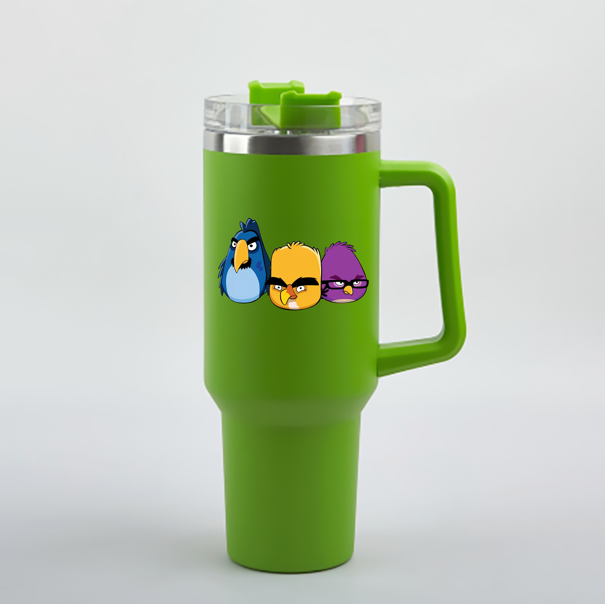 （画像用） Angry Birds アングリーバード 1200mL車用タンブラー - クリスタルステッカー（プラスチックストロー付き）